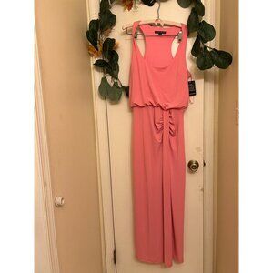 Womens Pink Sleeveless Maxi Dress With Ruched Waist And Side Slit - Size M